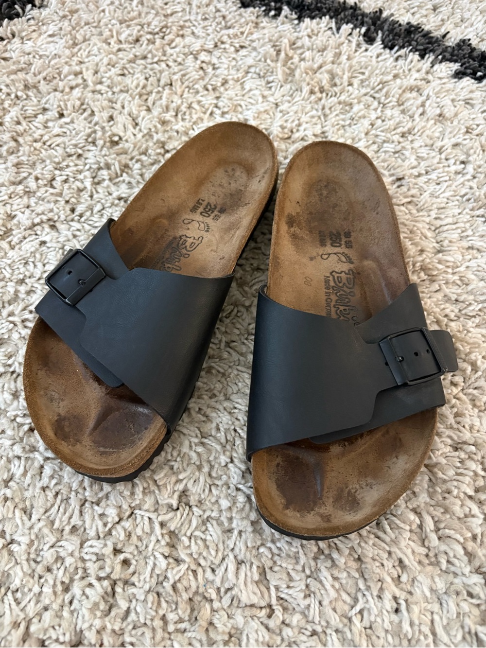 Birki’s by Birkenstock Black Leather Slide Sandals Size 8-8.5, EU 39